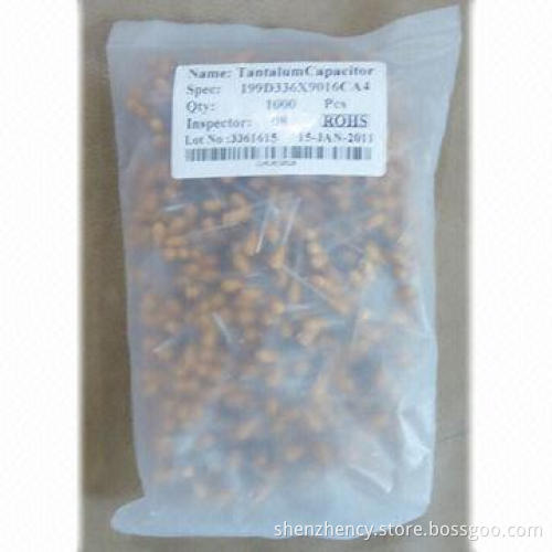 33uf 16V DIP Tantalum Capacitor, Resin-coated, Radial-lead, RoHS Directive-compliant